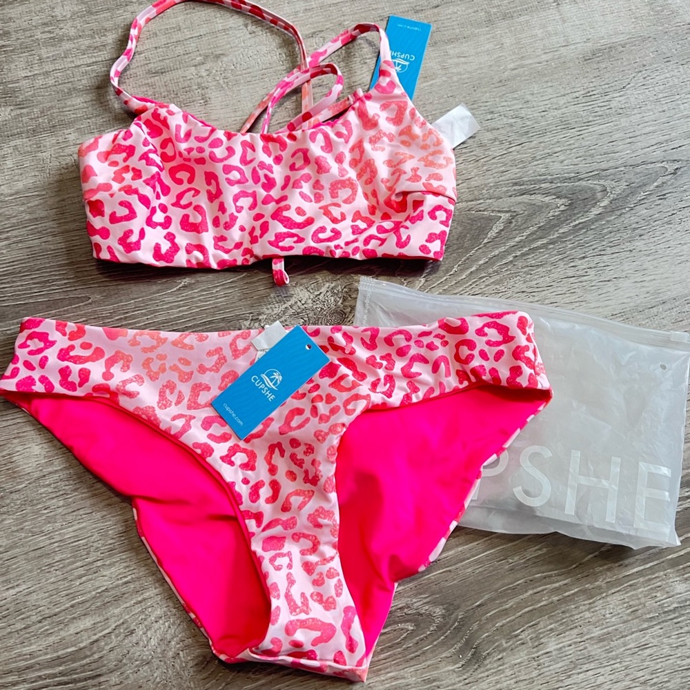 Cupshe Pink and White Leopard Kids Bikini